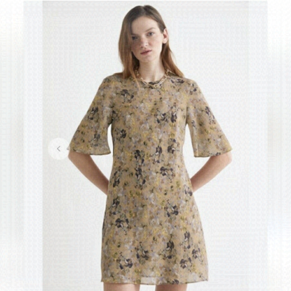 & other stories floral dress neutral floral tones size Small EU 36 T5